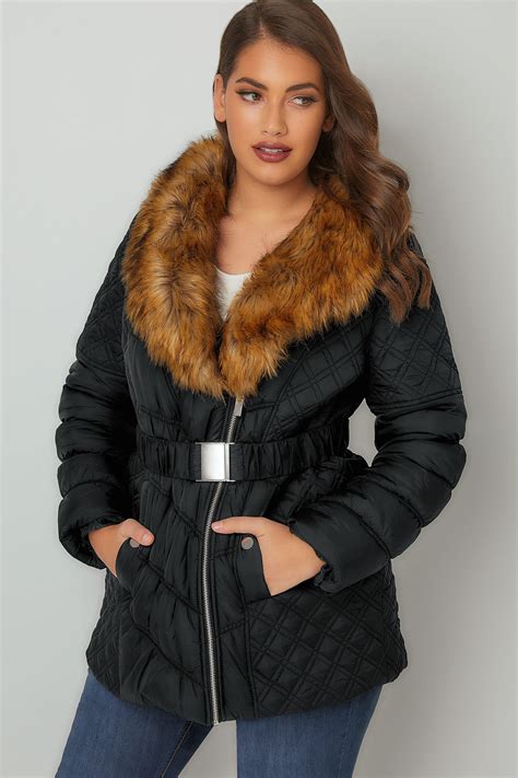 Quilted Puffer Jacket With Faux Fur Collar 